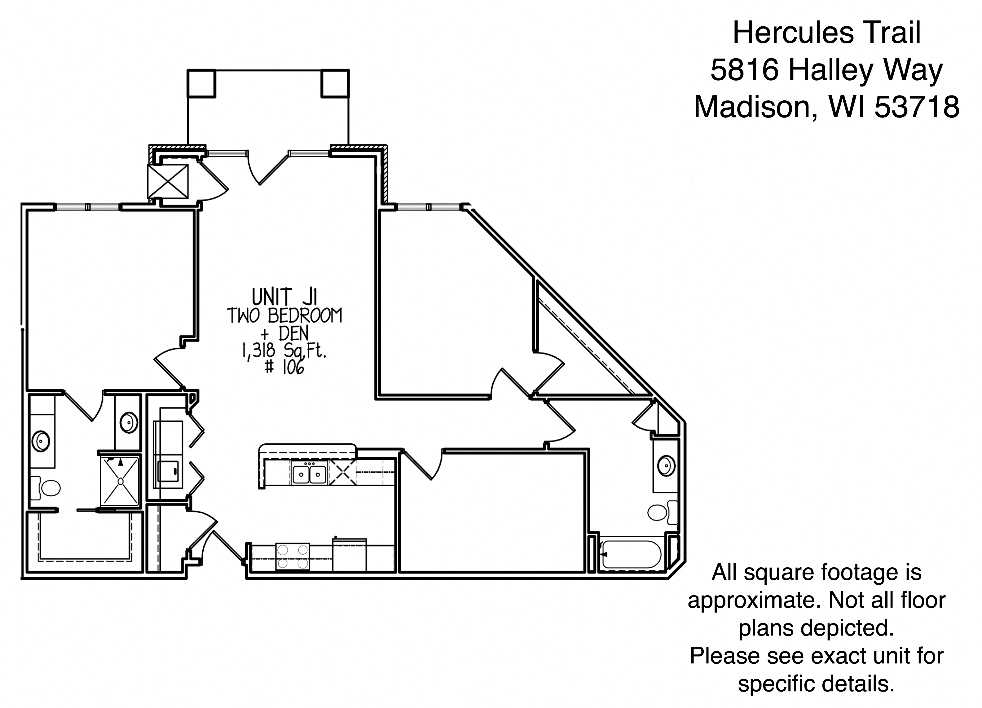 Floor plan for 2 beds, 2 baths, 1319 sqft